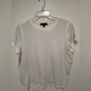 INC International Concepts White Sequin Short Sleeve Top